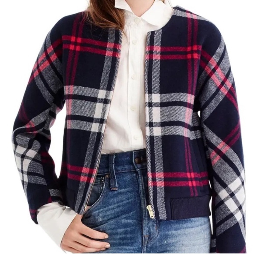 J. Crew Wool Plaid Bomber Jacket Size Small